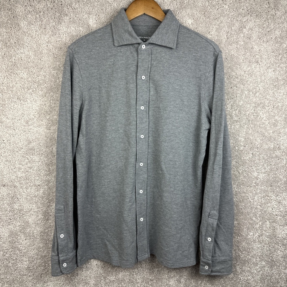 Spier‎ & Mackay Polo Shirt Mens M Gray Long Sleeve Pique 4 Button Collar Cotton